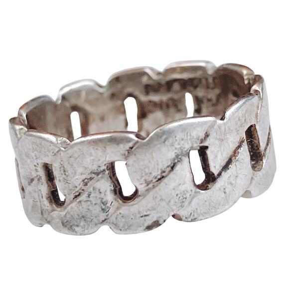 VTG Sterling 925 Silver Curb Chain Ring Wide Unisex Band Size 6 1/8 Signed - Picture 1 of 12